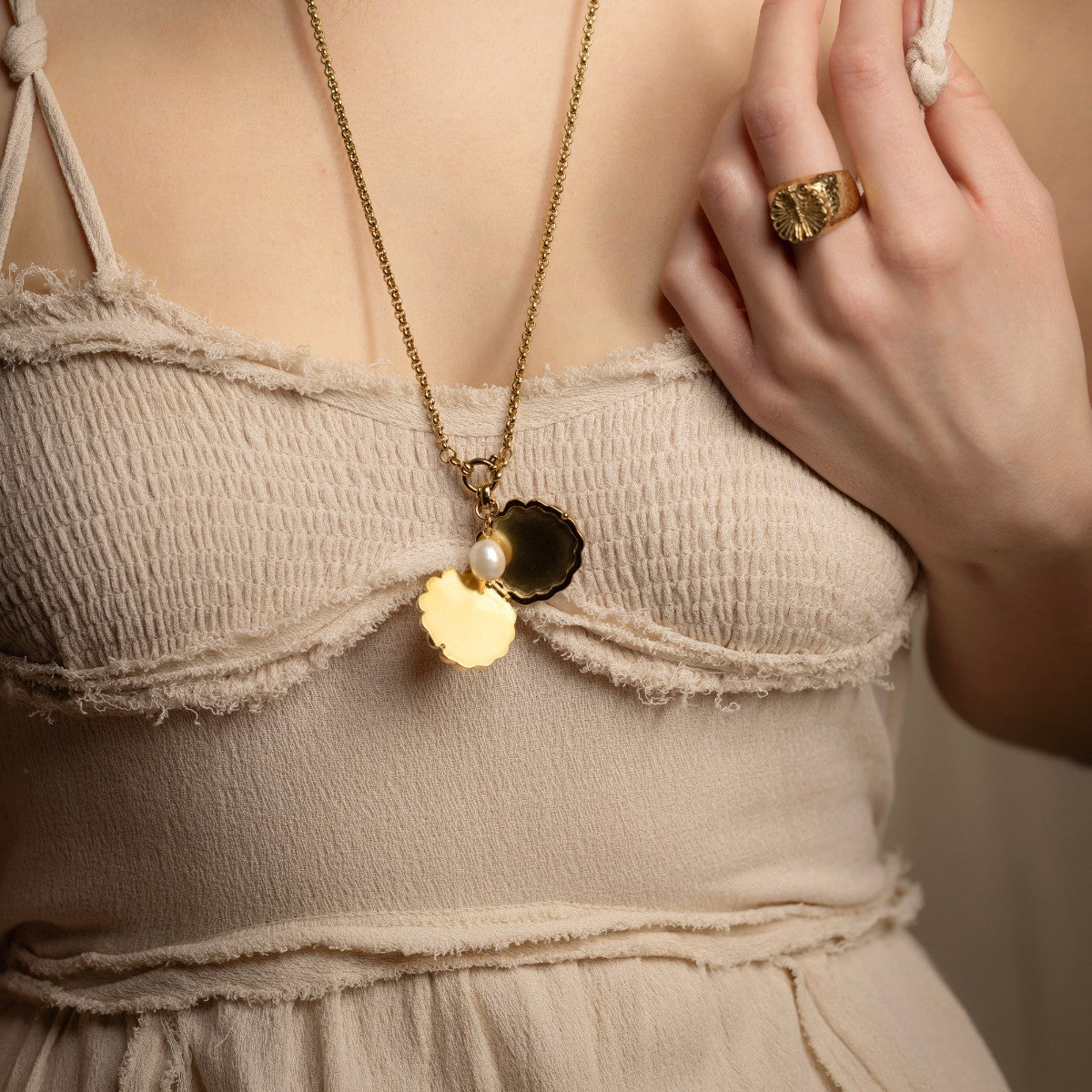 Venus Shell Golden Locket Necklace