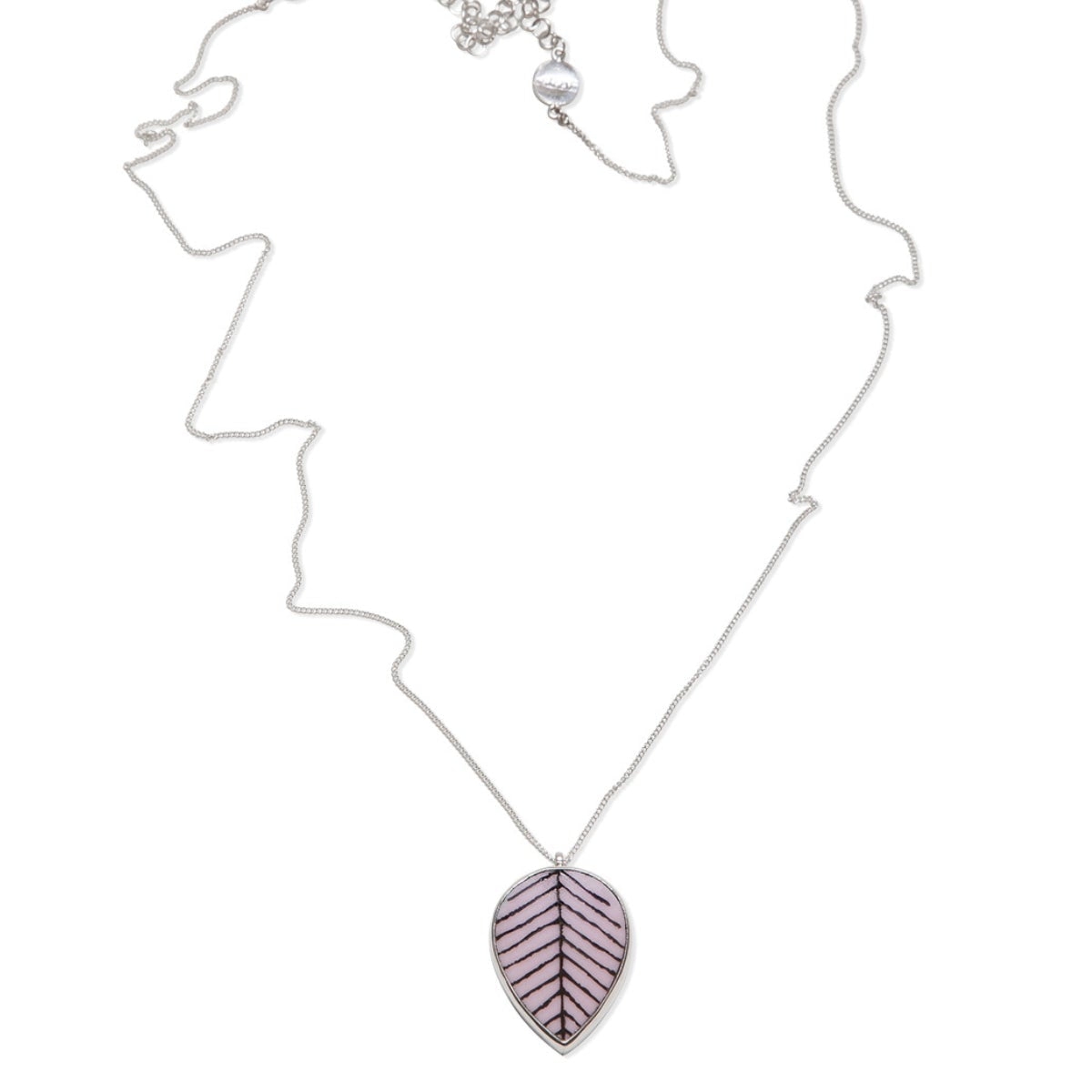 Necklace with a leaf-shaped pendant on a white background