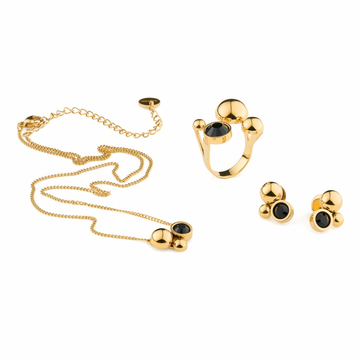 Solar Golden Earrings Crystal Black